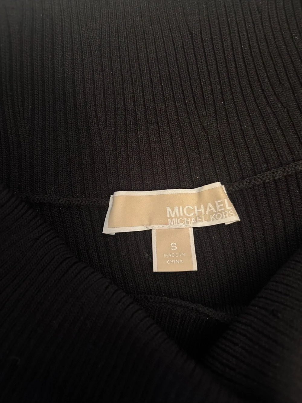 Michael Kors Black Off-The-Shoulder Long Sleeve Ribbed Knit Dress